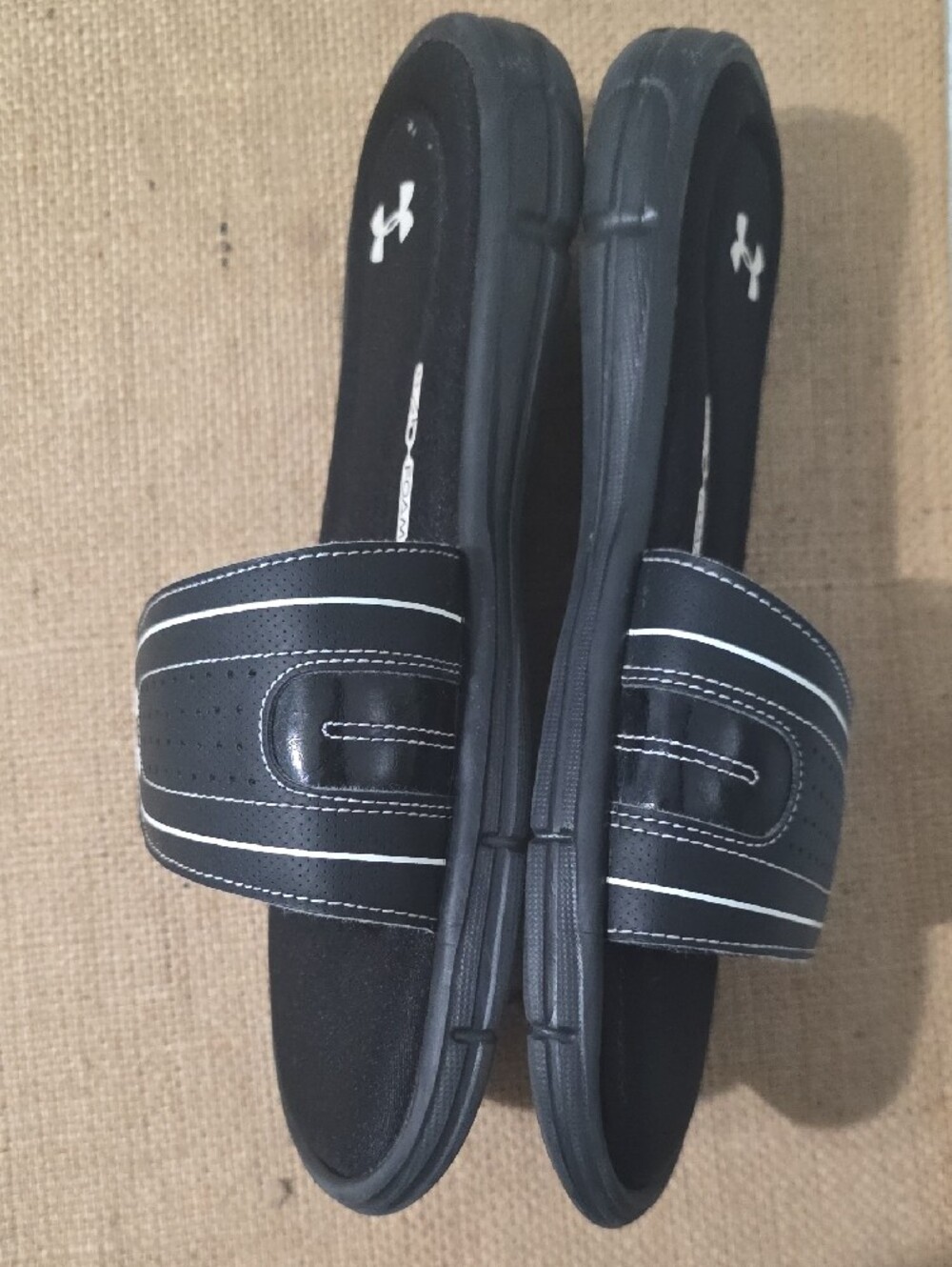 Under Armour Men's Black Slide Sandals with White Logos - Picture 3 of 6